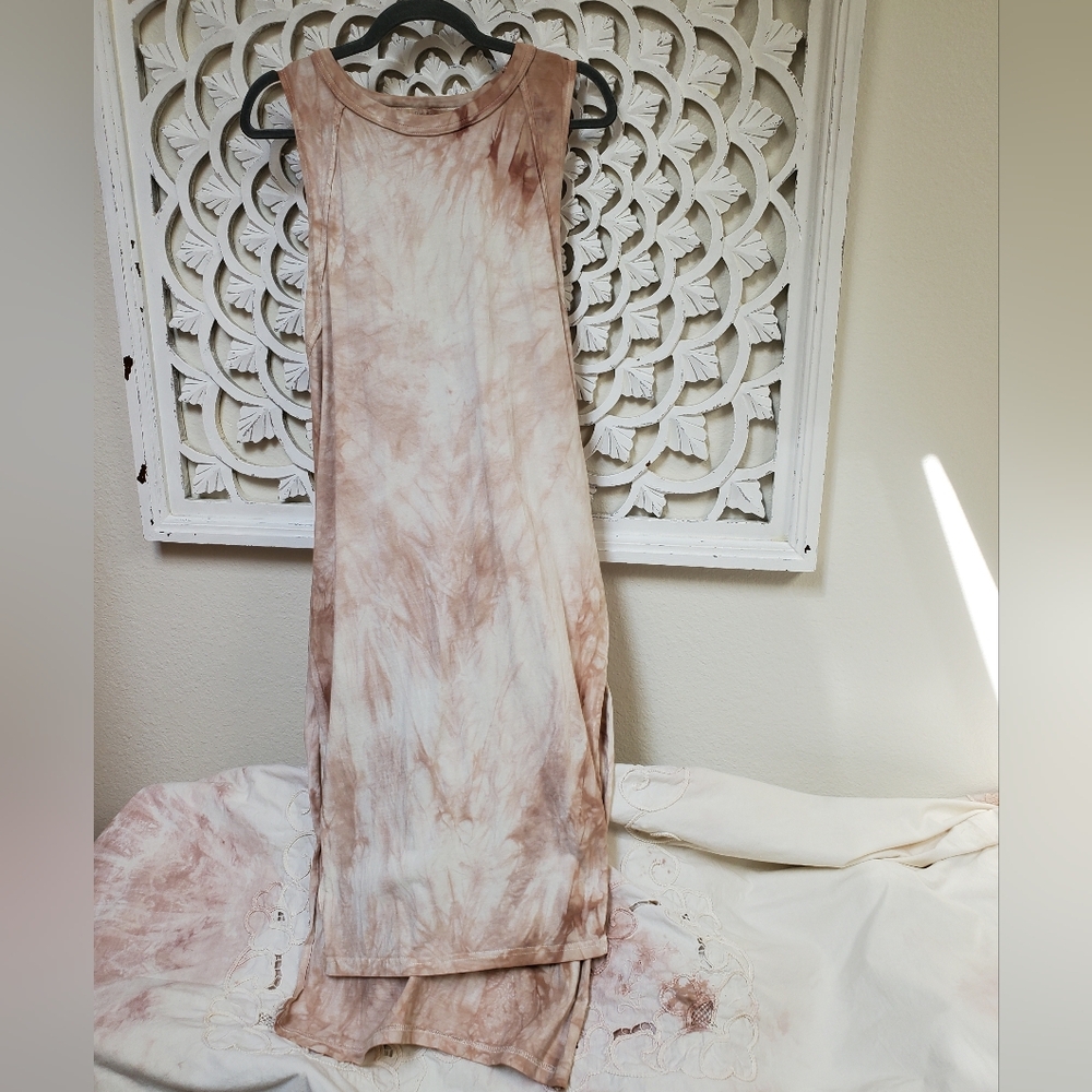 We The Free Tea Dyed Overdyed Crochet Back Long Tank Tunic Large